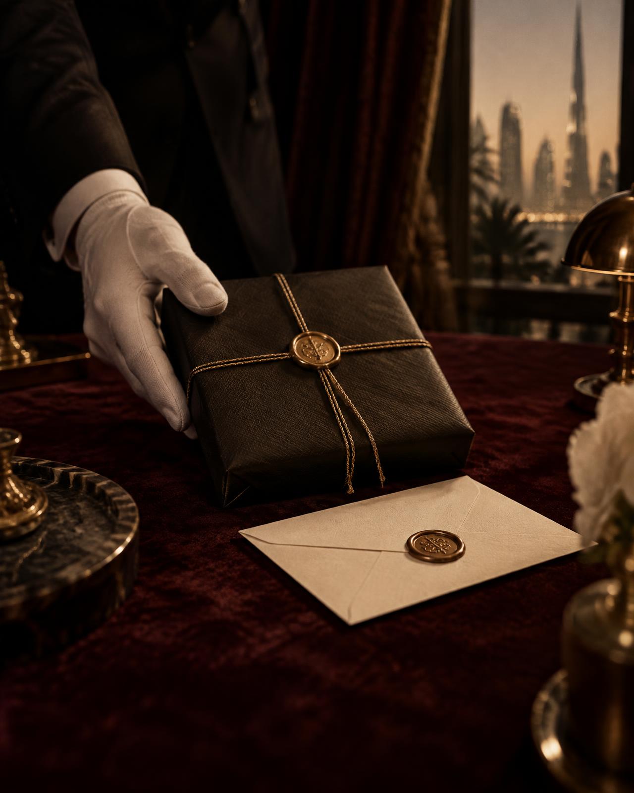 A white-gloved concierge presenting a carefully wrapped discovery