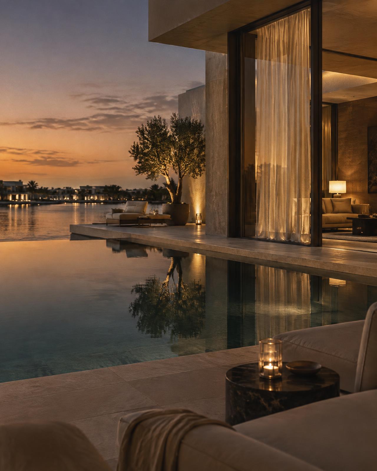 A quiet private villa terrace overlooking the sea